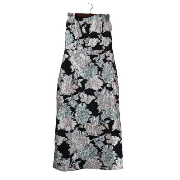 NWT Lulus Floral Metallic Strapless Evening Gown With Side Slit Wedding Guest L - Picture 7 of 12